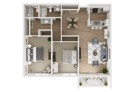 Floor plan for 2 beds, 2 baths, 1080 sqft